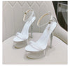 Crystal Sandals Women 2023 Summer New High-heeled Women's Shoes Sexy Model Show Stiletto Pole Dancer Slippers Black Silver White