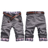Plus Size Men Casual Shorts Pants Summer Plaid Patchwork Pockets Buttons Fifth Pants Loose Beach Shorts