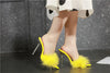 Summer New Sexy Feather Woman Sandals Transparent Perspex High Heels Fur Stiletto Peep Toe Mules Lady Slides Shoes Rose