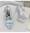 Crystal Sandals Women 2023 Summer New High-heeled Women's Shoes Sexy Model Show Stiletto Pole Dancer Slippers Black Silver White