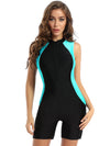 Women's Swimsuit One-piece Swimwear Rompers Surfing Swimming Bathing Suit Crew Neck Front Zipper Swim Bodysuit Jumpsuit Athletic