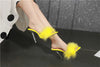 Summer New Sexy Feather Woman Sandals Transparent Perspex High Heels Fur Stiletto Peep Toe Mules Lady Slides Shoes Rose