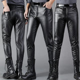 Men Leather Pants Skinny Fit Elasti Fashion PU Leather Trousers Motorcycle Pants Wet Look Stretch Faux Leather Streetwear