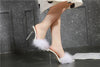 Summer New Sexy Feather Woman Sandals Transparent Perspex High Heels Fur Stiletto Peep Toe Mules Lady Slides Shoes Rose