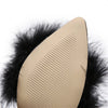 Summer New Sexy Feather Woman Sandals Transparent Perspex High Heels Fur Stiletto Peep Toe Mules Lady Slides Shoes Rose