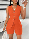 2025 New Women Fashion Casual Set Of 2 Pieces Summer Top Button Elegant Solid Office Holiday Short Pant Suit Womens Clothing