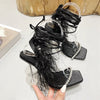 Eilyken New Design Womens Sandals Fashion Fuzzy Feather Summer Transparent High Heels Sexy Nightclub Stripper Shoes Purple Green