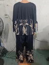 Plus size Two Piece Sets Women Outfit Summer Fashion Plants Print Split Sleeve O-Neck Top Straight Leg Pants Set Streetwear