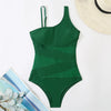 Plus Size Swimsuits Women One Shoulder Slim Swimwear For Women Mesh Solid Black Red Blue Push Up Padded Bathing Suits M-3xl 4xl