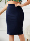2025 Summer Plus Size Solid Slim Skirt, Casual High Waist Slit Skirt, Women's Plus SizeClothing