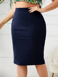 2025 Summer Plus Size Solid Slim Skirt, Casual High Waist Slit Skirt, Women's Plus SizeClothing