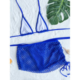 S - XL Mesh Fishnet Skirt Halter Bikini Female Swimsuit Women Swimwear Three-pieces Bikini set Bather Bathing Suit Swim V4889