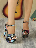 Women's Flower Platform Summer Catwalk Model High Heels Thin Heel Sexy Waterproof Table 15cm Super Sandals  LFD-8661-W5
