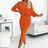 Fashion Two Piece Set Dress Women's Autumn Sexy V Neck Long Sleeve Pullover Top And Skirts Two Piece Set Dress