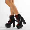 Gdgydh Vintage Gothic Lace Ankle Boots for Women Chunky Heel Side Zipper with Chain Detail Platform Goth Boots High Heels