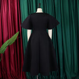 Dress Women Sexy Dresses White Round Neck Flare Sleeve Party Sheath Pleated High Waist Work Elegant Bodycon Mid Length Vestidos