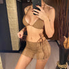 S - XL Mesh Fishnet Skirt Halter Bikini Female Swimsuit Women Swimwear Three-pieces Bikini set Bather Bathing Suit Swim V4889
