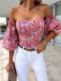 Elegant Floral Blouses For Women Sexy Backless Off Shoulder Crop Top Youth White Blouse Fashion Summer Women Clothing 2024