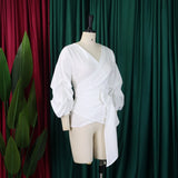 Fashion Blouse for Women 2024 Slash Neck Full Sleeve Sashes Solid Elegant African Ladies Luxury Designer Fashion Shirts Tops