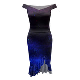 Women'S Party Dress Sexy Off Shoulder Split Ruffle Solid Bodycon Knee-Length Dress Fashion Glitter Party Elegant Dresses Vestido
