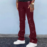 Mens Leather Pants Autumn New Casual Street Fashion Solid Color Bell Bottoms Joker Casual Pants Men