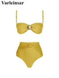 S - XL With Skirt Female Swimsuit High Waist Bikini Women Swimwear Three-pieces Bikini set Padded Bather Bathing Suit Swim V6355