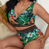 Plus Size Swimsuit Leaves Printed High Waist Two Pieces Bikini Set Swimsuit Female Women Beachwear Swimwear Bather Bathing Suit