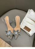 Silver Baotou Sandals Women 2025 New Summer Beautiful Pointy Wine Glass Celebrity Crystal Flower Transparent High Heels