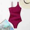 Plus Size Swimsuits Women One Shoulder Slim Swimwear For Women Mesh Solid Black Red Blue Push Up Padded Bathing Suits M-3xl 4xl