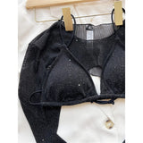3 PCS With Long Sleeves Cover Bling Bikini Female Swimsuit Women Swimwear Three-pieces Bikini set Bather Bathing Suit Swim V3711