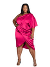Plus Size Women Clothing One Shoulder Wedding Dress Big Lady Elegant Satin Short Dress Dresses 5xl Wholesale Bulk Dropshipping
