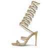 Round Open Toe Stiletto Elegant Summer New Snake-Shaped Rhinestone Foot Ring Strap High Heel Banquet Fashion Sandals for Women