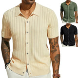 Men's Casual Tops Summer Cool Knitted Men's Shirt Short Sleeve Lapel Solid Color Hollow Breathable Men's Clothing