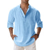 New Men Casual Shirts Lightweight Long Sleeve Henley Cotton Shirts for Beach Linen Shirts Hawaiian Breathable Collar Tops