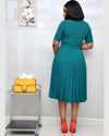 New Plus size women's Summer Style Elegant Ladies  fashion short sleeve pleated high waist Dresses ladies  dress for women