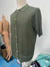 Men's Casual Tops Summer Cool Knitted Men's Shirt Short Sleeve Lapel Solid Color Hollow Breathable Men's Clothing