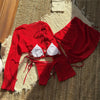 Solid White String Halter Bikinis Sets 4 Pieces Sexy Swimsuit Women Long Sleeve Cover Ups Tops Skirts Swimwear Bikini Beachwear