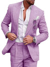 Mens Linen Suits for Beach Slim Fit 2 Piece Wedding Tuxedo for Men Attire Casual Summer Groomsmen Suit Holiday Party Marriage On