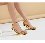 Eilyken Street Style Crystal Diamond Square Toe Womens Sandals Fashion Buckle Strap Strange Heels Summer Shoes