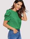 Women Blouse Fashionable Summer Versatile Urban Leisure Bubble Sleeve Round Neck Straight Tube Women's T-shirt Blouses Shirts
