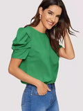 Women Blouse Fashionable Summer Versatile Urban Leisure Bubble Sleeve Round Neck Straight Tube Women's T-shirt Blouses Shirts