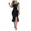 Women'S Party Dress Sexy Off Shoulder Split Ruffle Solid Bodycon Knee-Length Dress Fashion Glitter Party Elegant Dresses Vestido