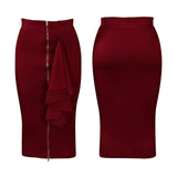 Sexy Skirts for Women Bodycon High Waisted Zipper Closure Ruffles Mid Calf Fashion Elegant African Office Work Pencil Skirts New