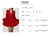 Elegant Women's Red Dresses 2024 Autumn New  Dress V-neck Sexy Short Skirts Parti Elbiseleri Kleider Damen Vestidos Para Festas
