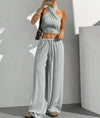 Women's Clothing Summer Casual Solid Color 2 Piece Set New Backless Cross-chest Wrapping Sexy Tank Top & Wide-leg Trousers Pants