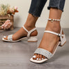 Summer Women Sandals New Elegant Square Heel Rhinestone Women Shoes Plus Big Fashion Comfortable High Heels Sandals