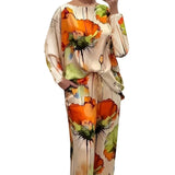 Plus Size 1XL-5XL Women's Fashion Floral Print Round Neck Top and Long Pants Sets Ladies Casual and Relaxed Two-pieces Sets