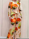 Plus Size 1XL-5XL Women's Fashion Floral Print Round Neck Top and Long Pants Sets Ladies Casual and Relaxed Two-pieces Sets