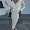 Fashion Two Piece Set Dress Women's Autumn Sexy V Neck Long Sleeve Pullover Top And Skirts Two Piece Set Dress