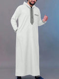 Muslim men's robe long-sleeved ethnic style embroidered stand collar Arabic clothing men's Islamic casual robe